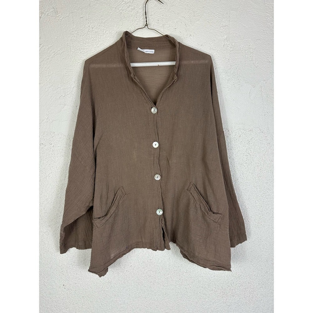 Bryn walker brown gauze cotton oversized button up boxy shirt